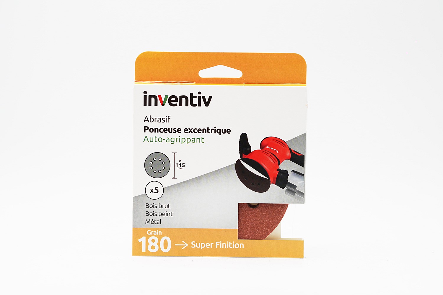 5 disques de ponçage 8 trous Ø115mm grains 180 - INVENTIV